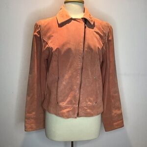 Vintage Y2K apricot suede moto style angled zipper lined scallop edge jacket L